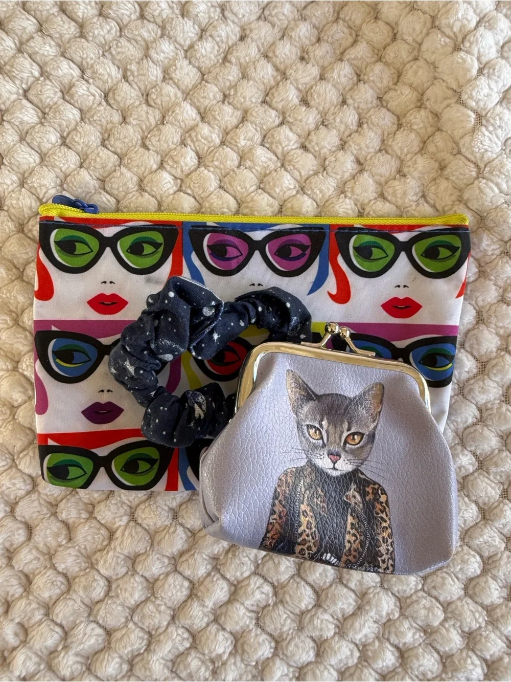 Cat Coin Purse, Ipsy Pop Patterned Cosmetic Bag & Space themed hair Scrunchie